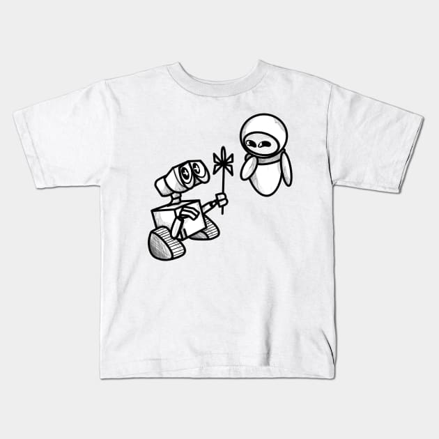 Wall-e and Eve sketch Kids T-Shirt by Print Art Station